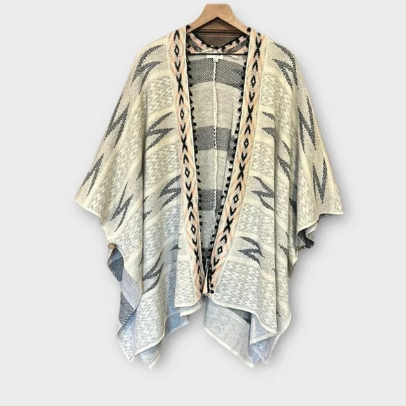 Umgee Boho Open Front Knit Poncho Sweater Cardigan Size M/L - Picture 1 of 13